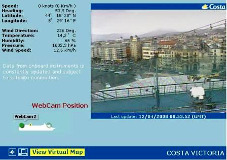 コスタのサイトのウェブカメラで眺める出発地サボナ